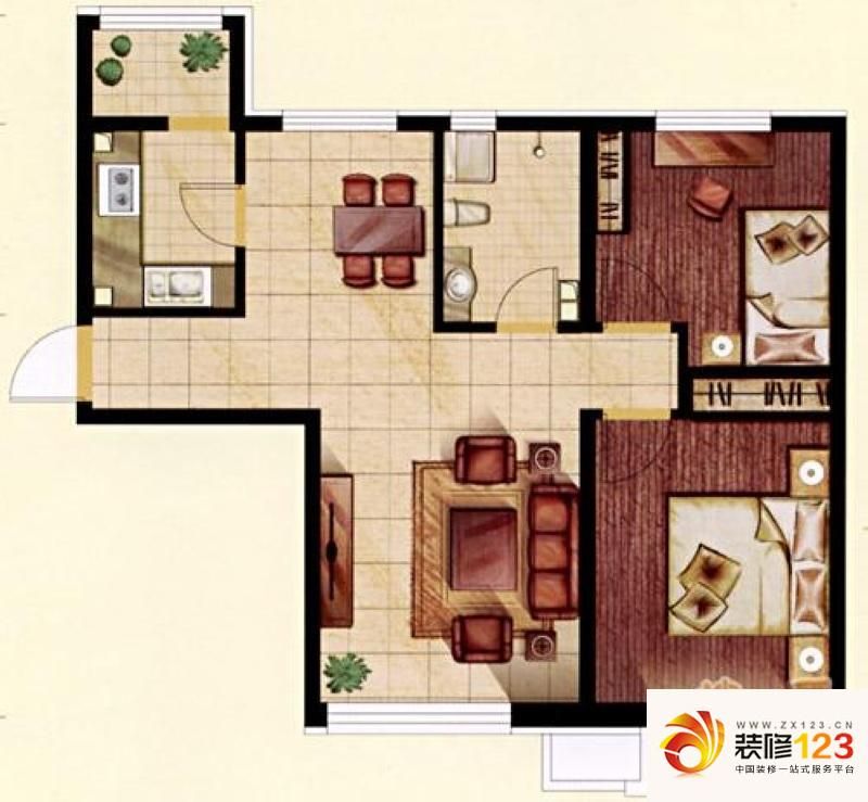 中海锦绣城户型图G2-2户型图 2室2厅1卫1厨