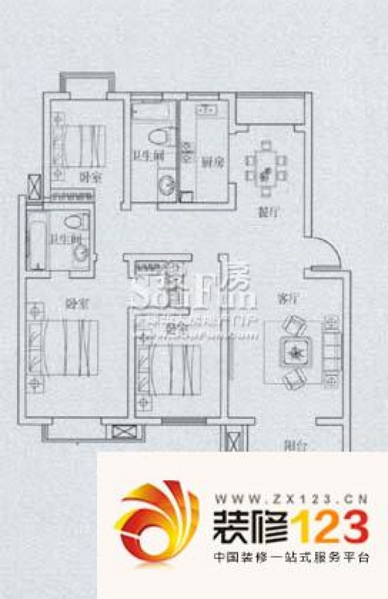 万豪西花苑户型图7a3户型 3室2厅2卫1厨