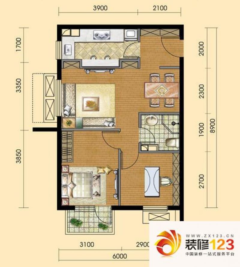 中海城紫鑫阁户型图2A-b户型 2室2厅1卫1厨