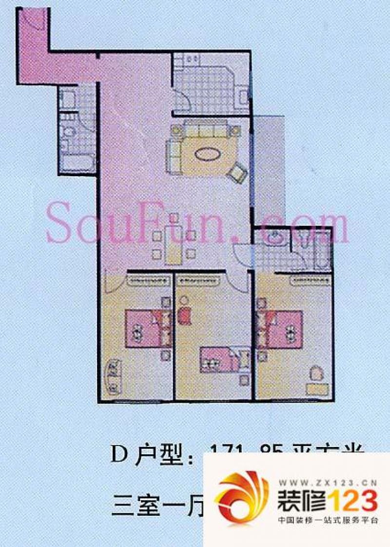 中兴家园户型图d户型 3室1厅2卫1厨