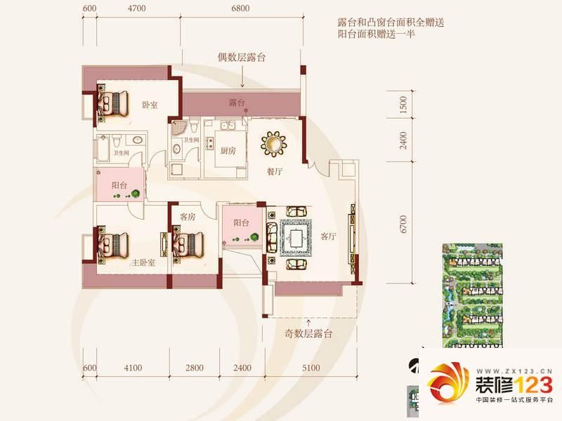 瑞泽佳园2栋B、C、D座01户型户型图