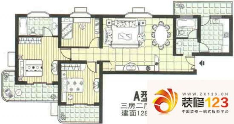 上海 华昌公寓 3室 户型图