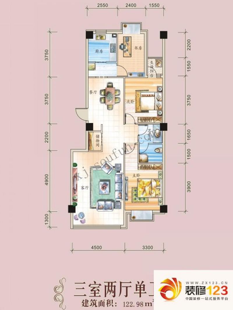 锦鲤公馆户型图122.98平米户型图 3室2厅1卫1厨