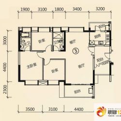 富力现代广场户型图E2栋03 3室2 ...