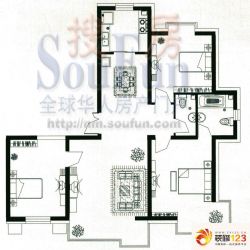 滨河湾户型图C-1,2号户型图 3室2 ...