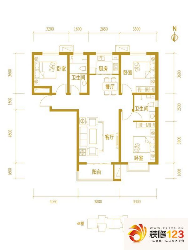 光华里户型图4-a户型 3室2厅2卫1.