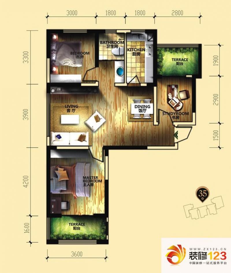 大富山庄户型图33#34#楼a1户型 3 .