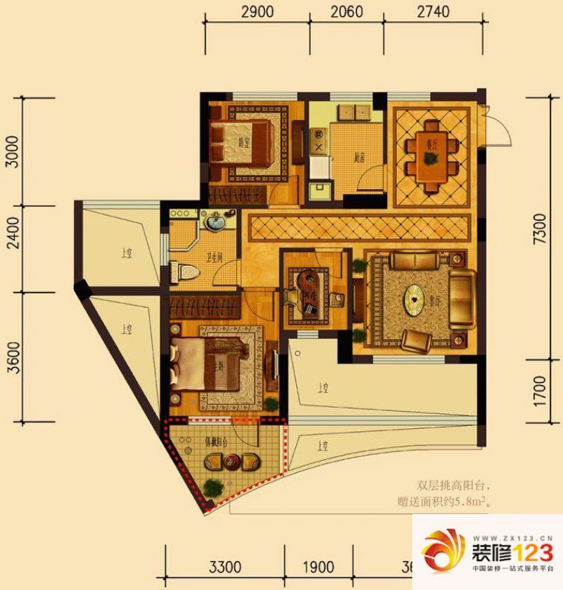 天鸿香榭里户型图B3户型 3室2厅1 ...