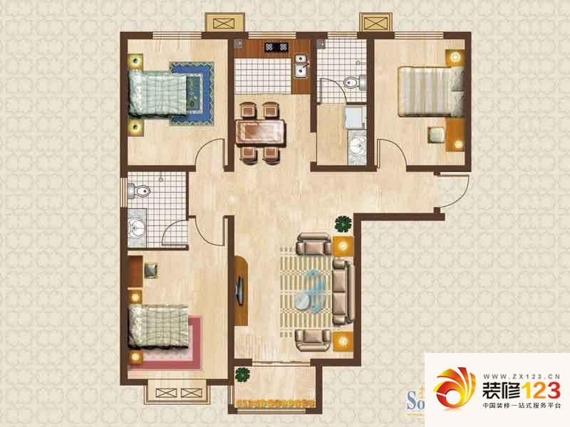 天洲沁园户型图2-01户型 3室2厅2 ...