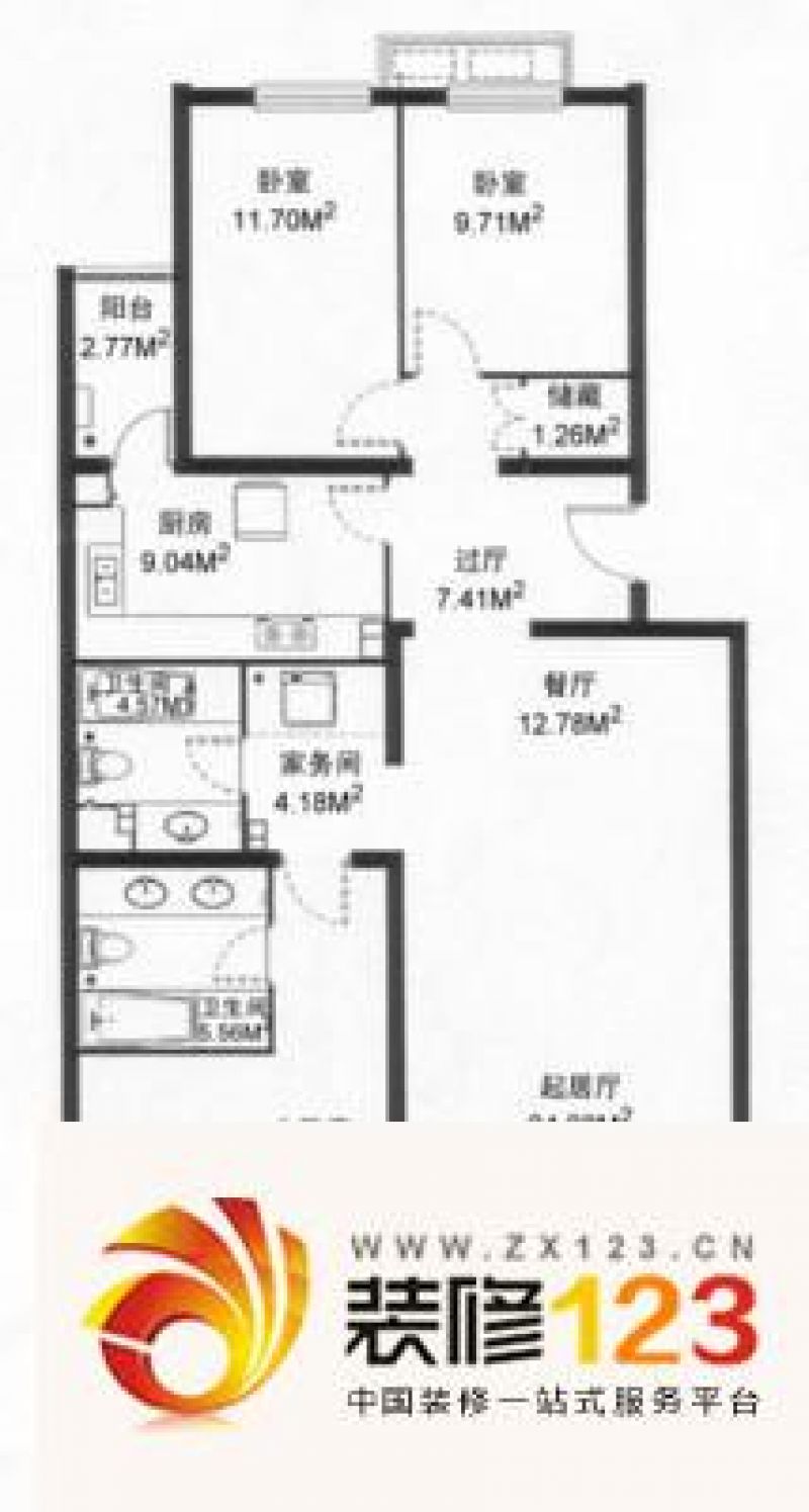 龙腾苑五区户型图户型图 3室2厅2 .
