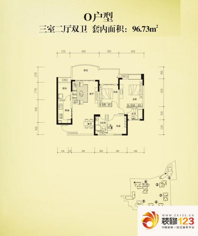 保利康桥户型图二期o户型 3室2厅 .