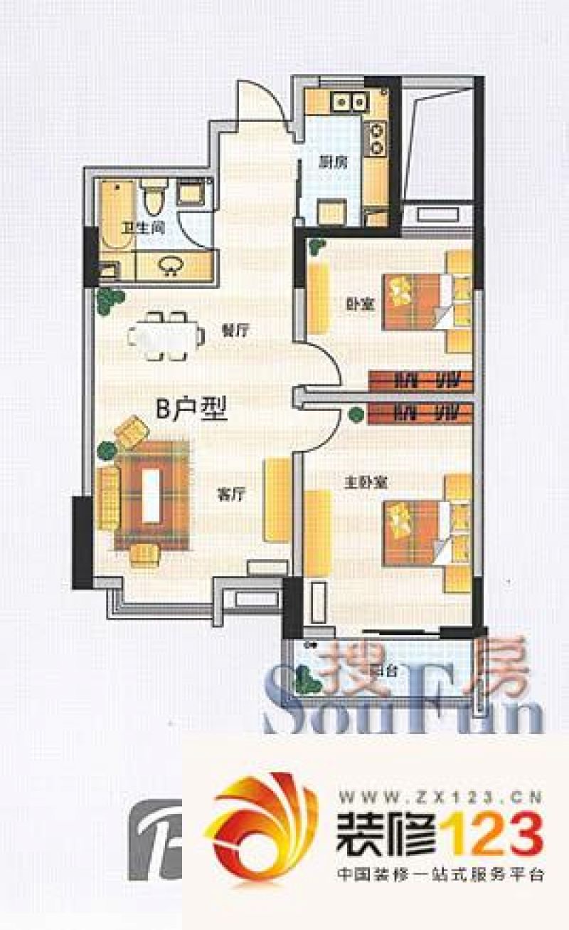 东方银座户型图幸福时光 2室2厅1.