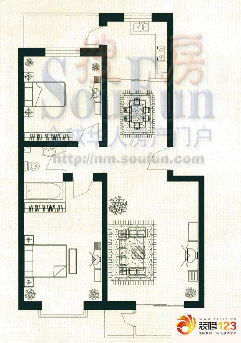 滨河湾户型图K2-9号户型图 2室2 ...