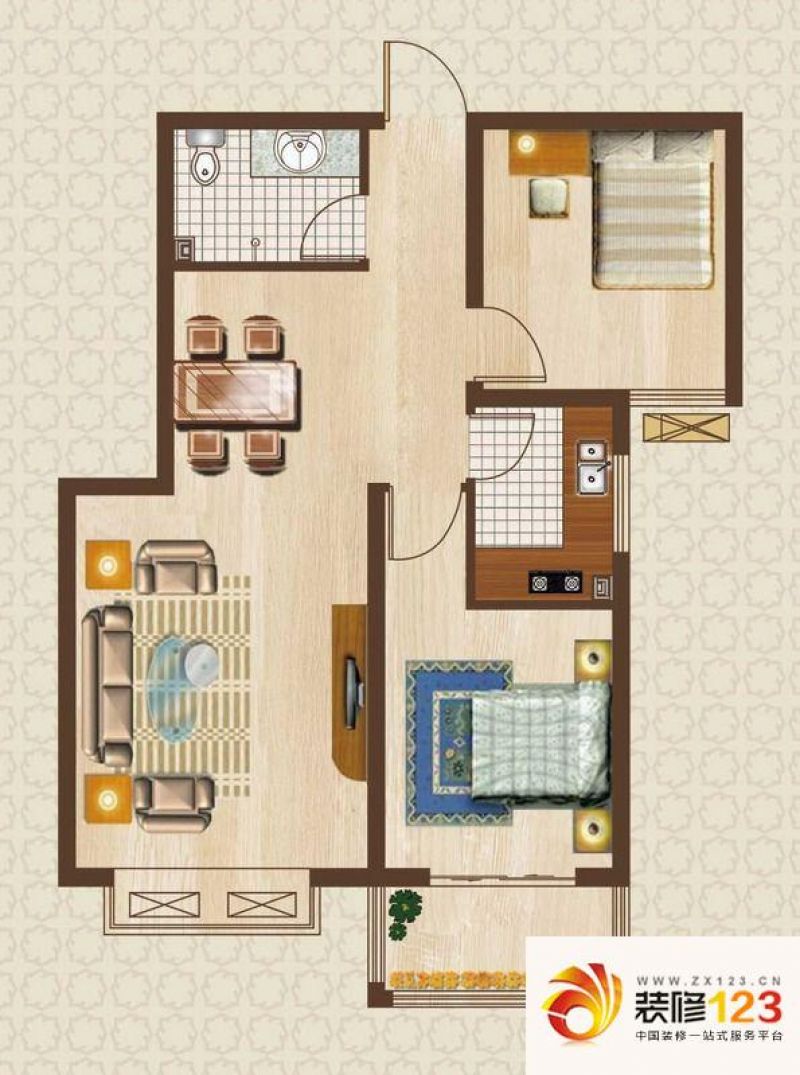 天洲沁园户型图2-02户型 2室2厅1 ...