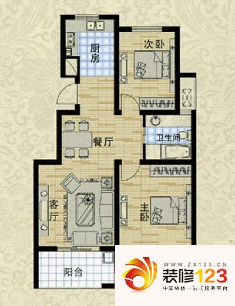 新新家园户型图h2户型 2室2厅1卫 .