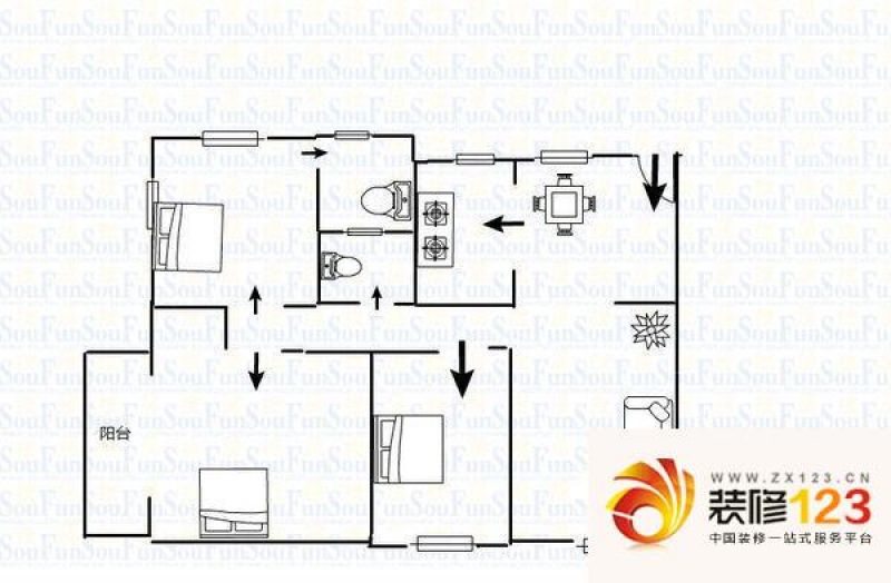 海城花园户型图18 2室2厅1卫1厨.