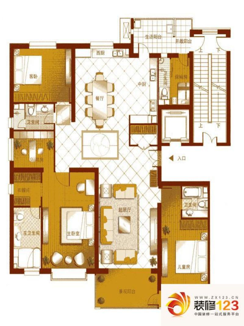 兴泰御都户型图b户型 4室2厅4卫1.