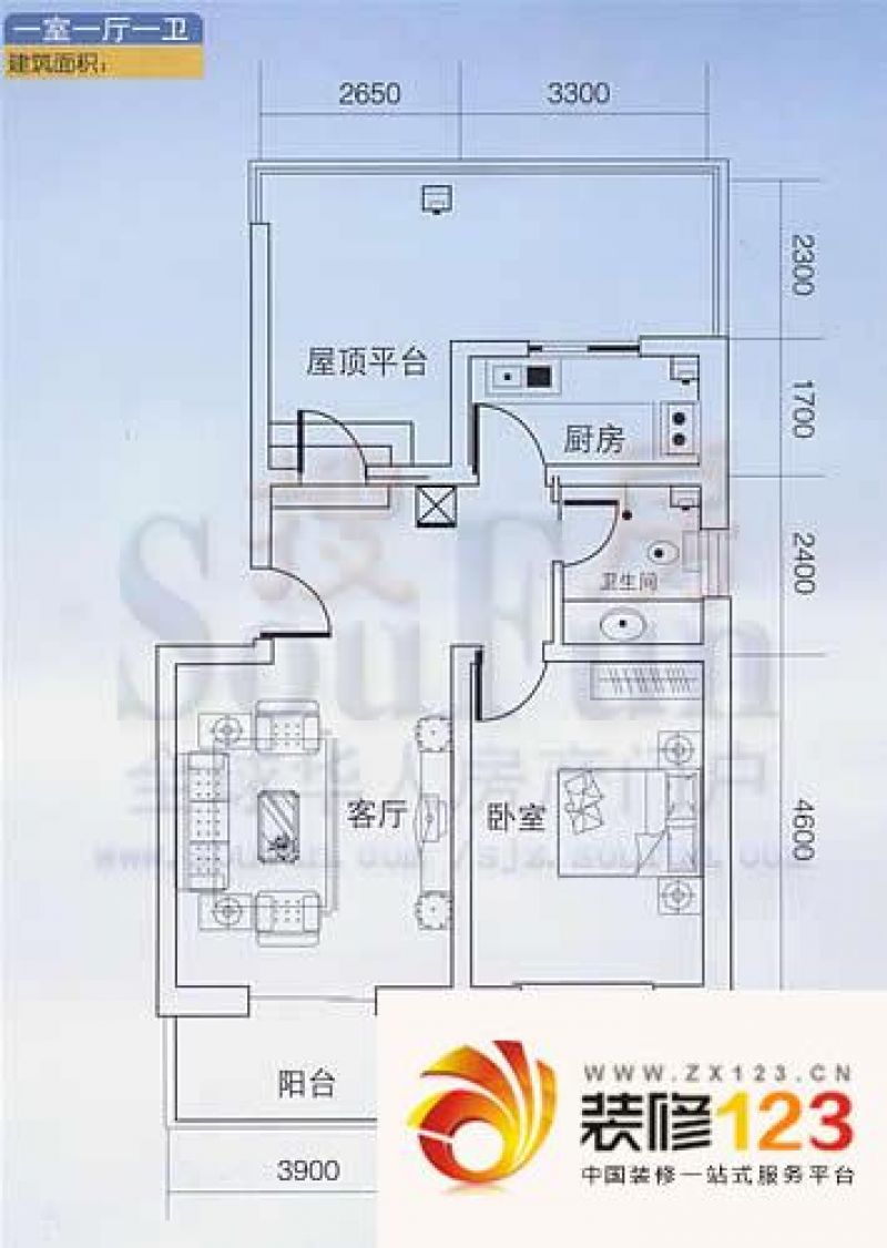 康馨雅苑户型图f-1顶 1室1厅1卫1.