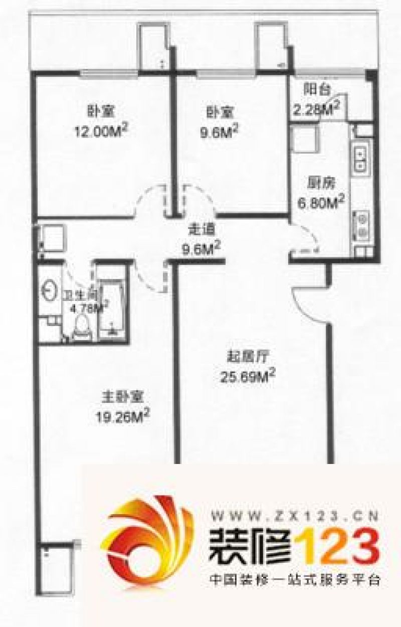 龙腾苑五区户型图户型图 3室2厅2 .