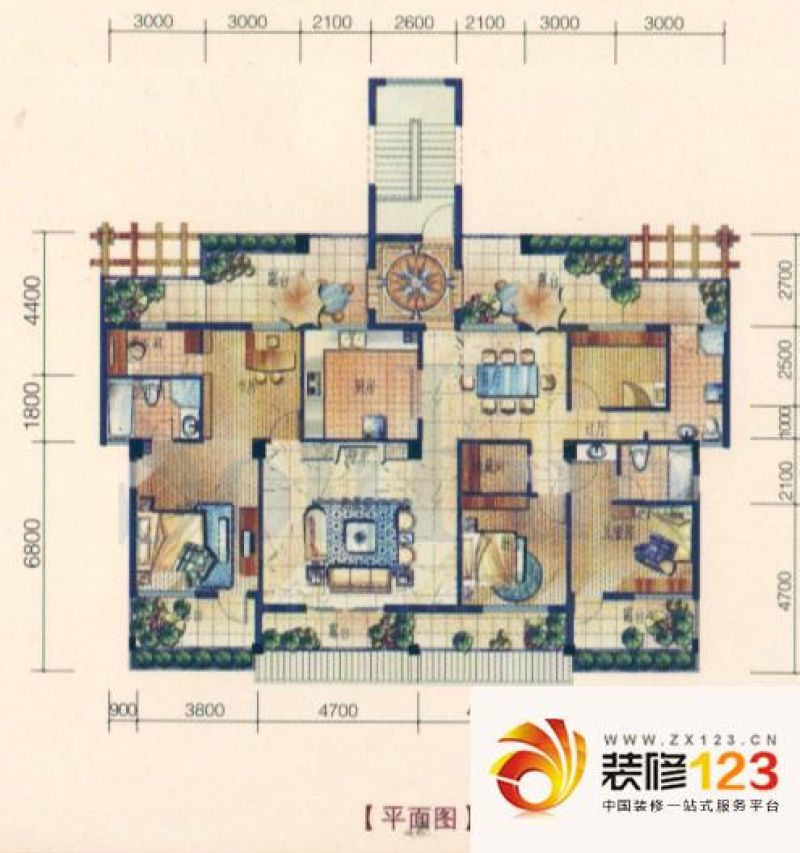 假日湾户型图e户型 4室2厅3卫1厨.