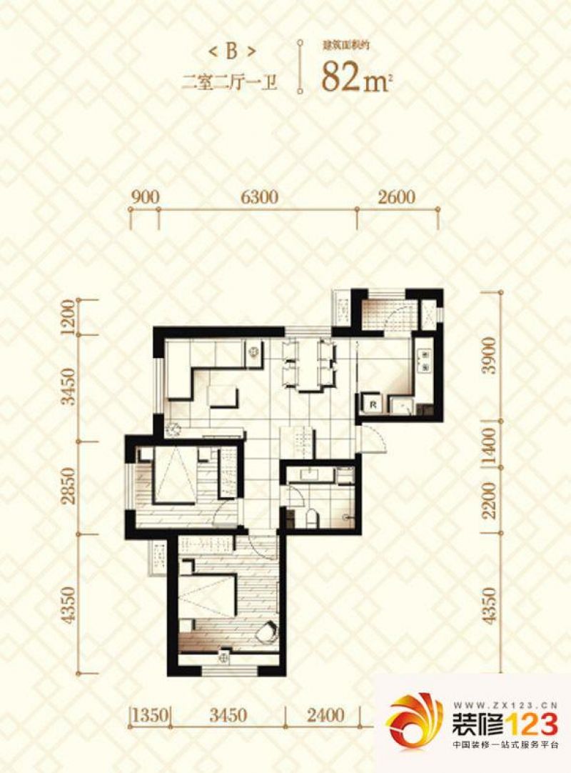 伟峰东第户型图高层b户型图 2室2 .