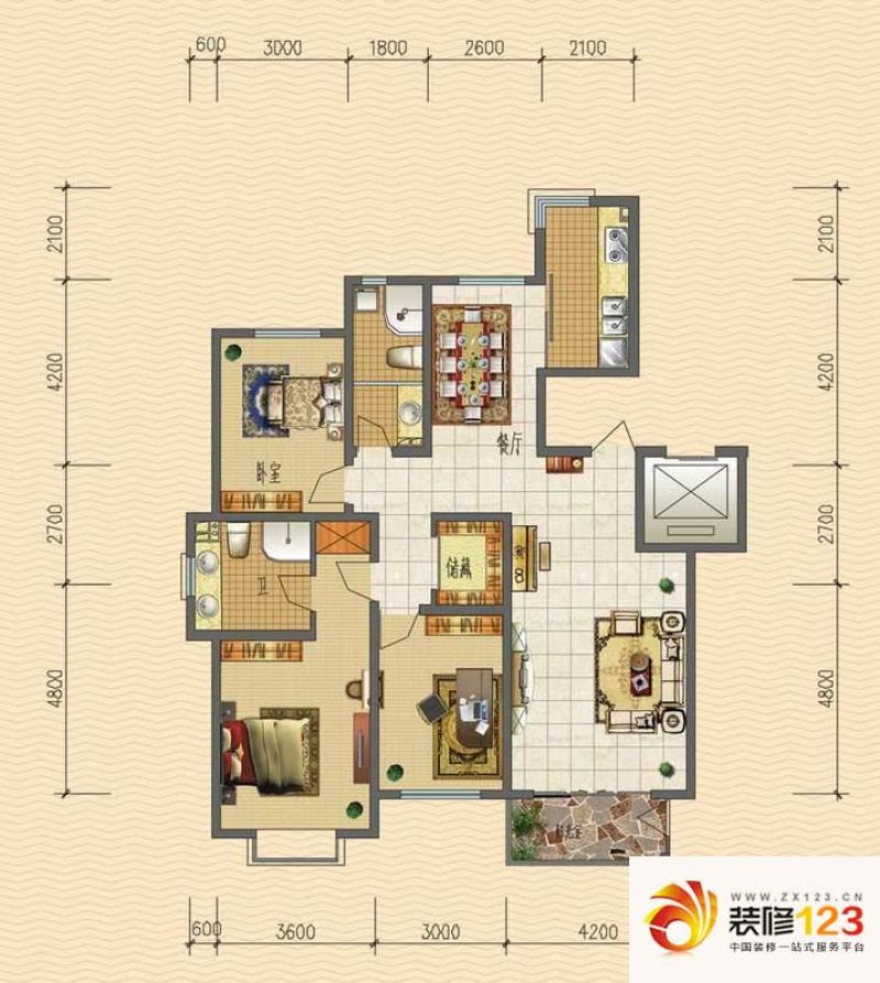 紫御澜庭户型图a户型 3室2厅2卫1 