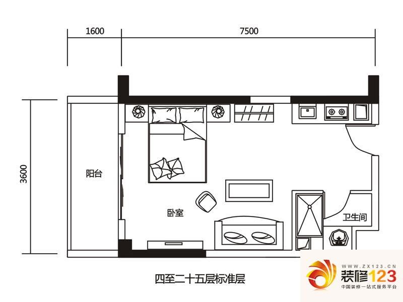 中山奥园户型图H1公寓单位 1室1 ...