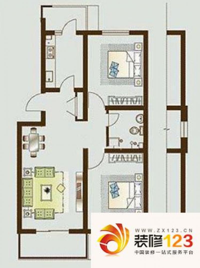 金龙花园户型图b户型二室一厅 2.