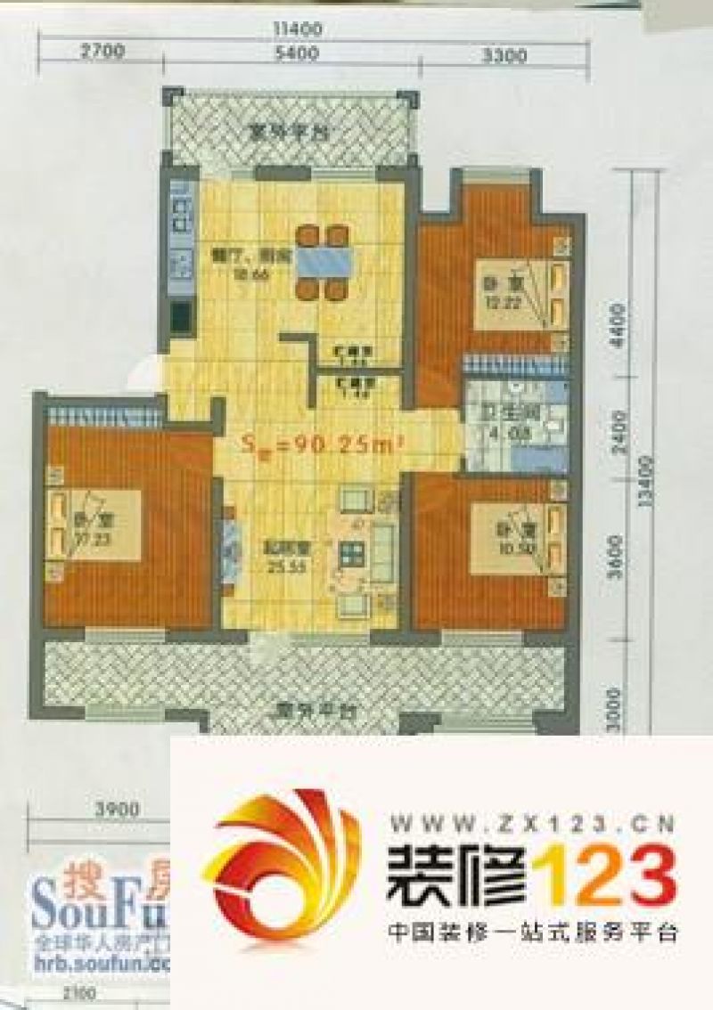 世纪花园户型图户型图 3室1厅1卫.