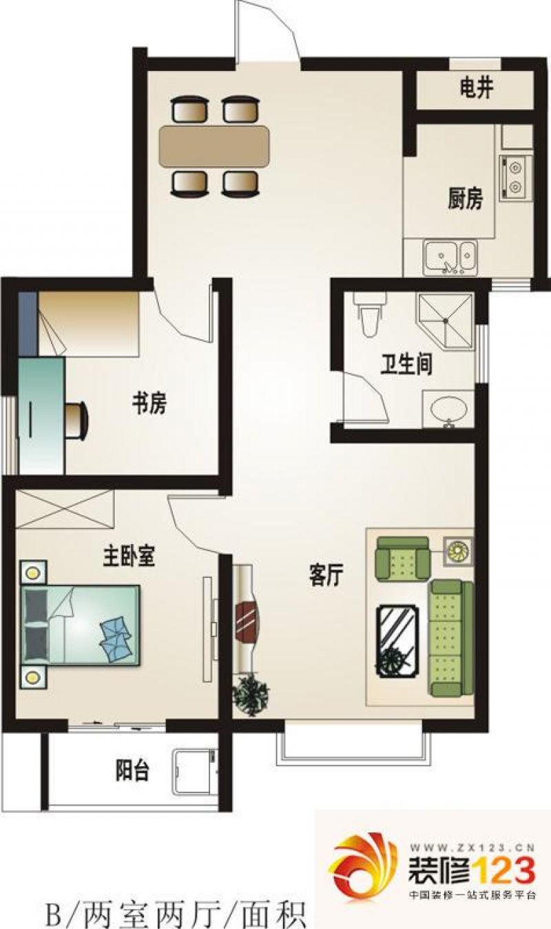 锦城户型图b户型 2室2厅1卫.