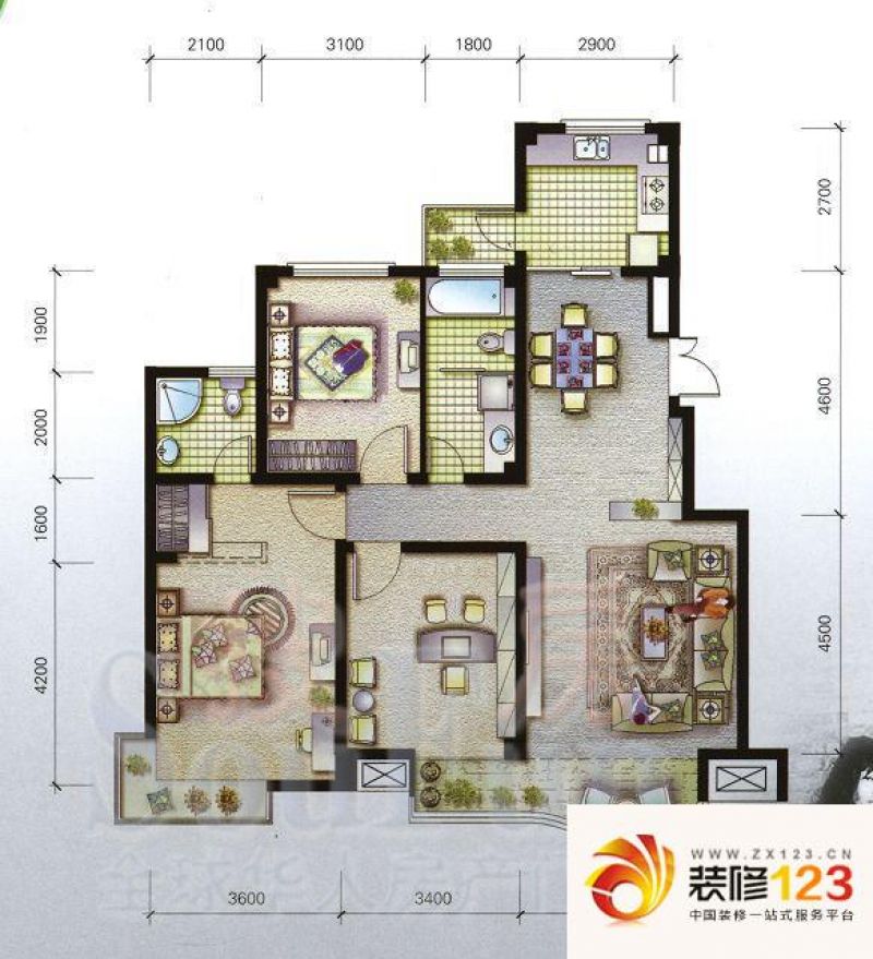 翡翠城户型图c 3室2厅2卫.