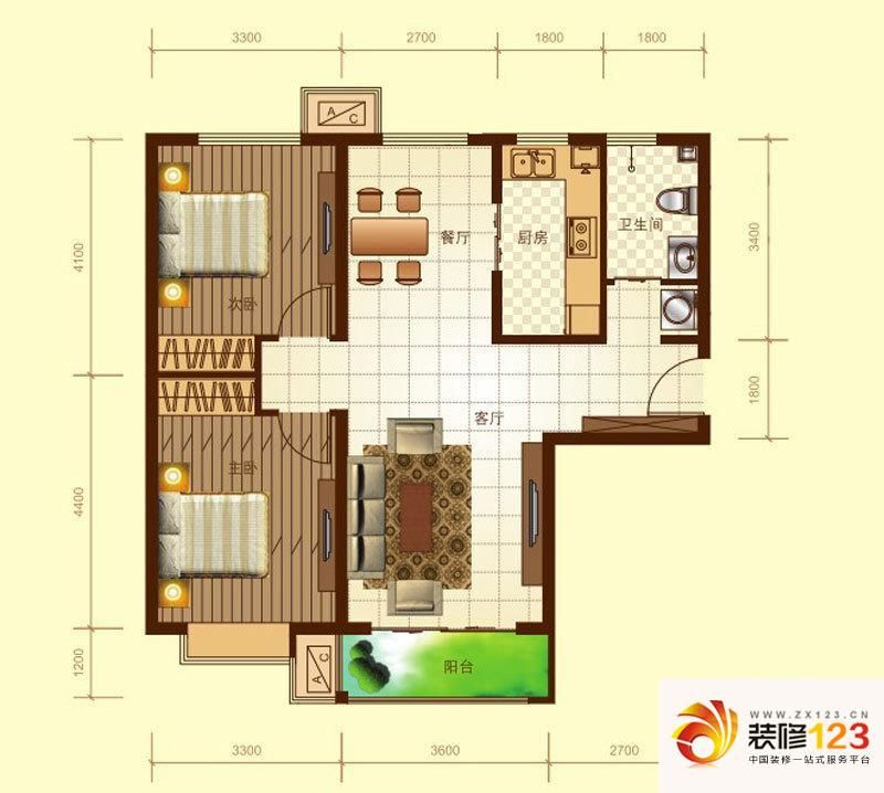 世纪龙庭二期户型图D区J户型 2室 ...