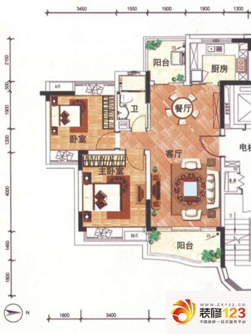 华南新城户型图1-3栋01单位  2室 ...