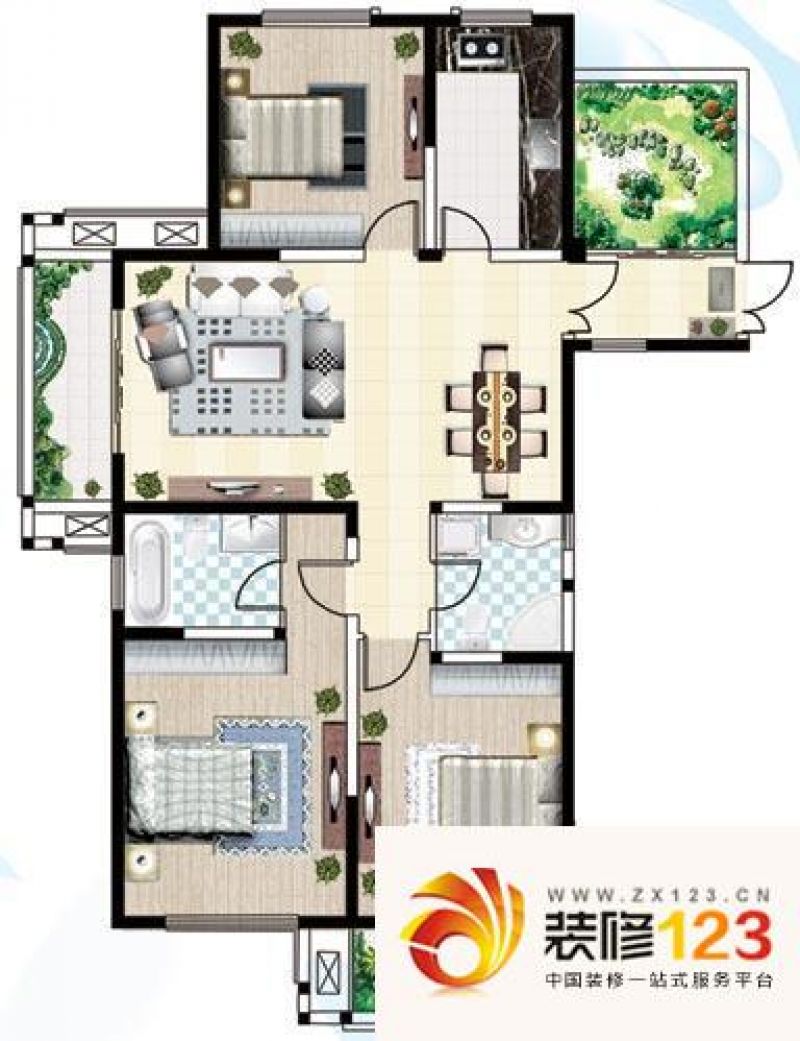 康桥水郡户型图户型c 3室2厅2卫1.