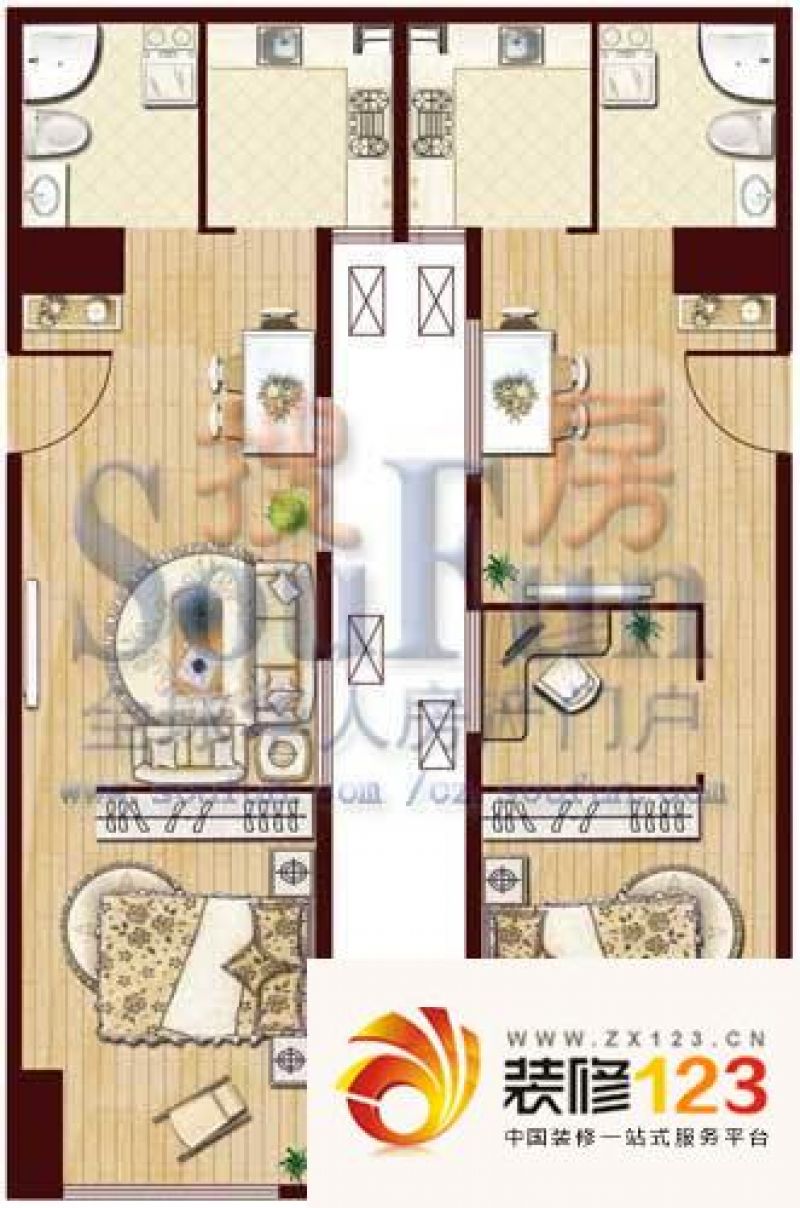 东方国际公寓户型图c户型 1室2厅.