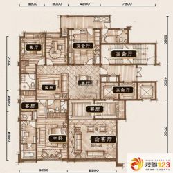 朗基望今缘户型图一期D户型 4室6 ...