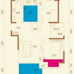 名邦西城国际户型图C户型 2室2厅 ...