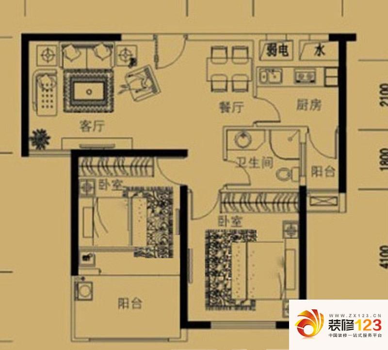 星光国际广场户型图B户型 2室2厅 ...