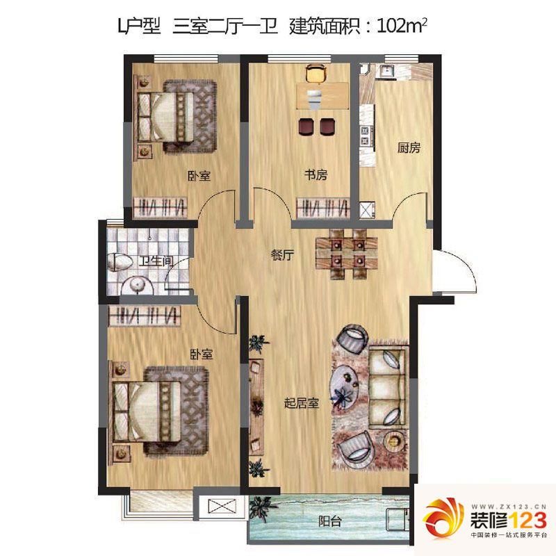 晟地丽江户型图l户型 3室2厅1卫1 .