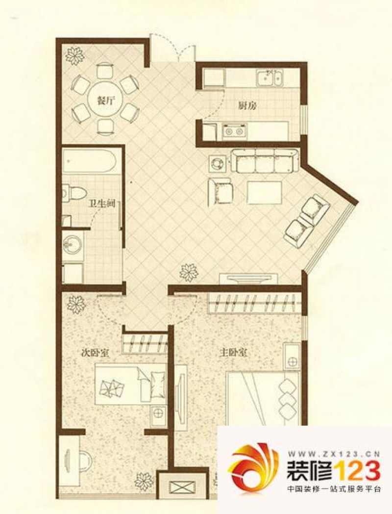 天时名苑1号楼两居户型户型图 .