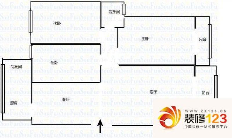 望兴景园户型图3室2厅1卫1厨 户.