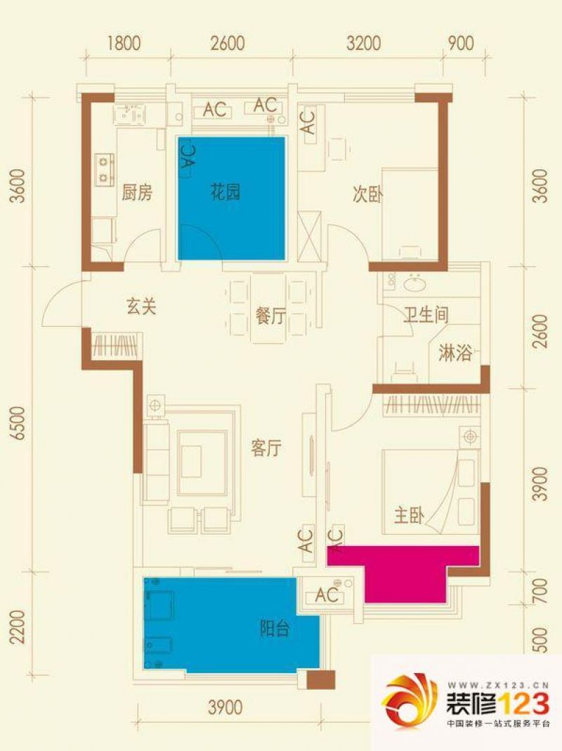 名邦西城国际户型图C户型 2室2厅 ...