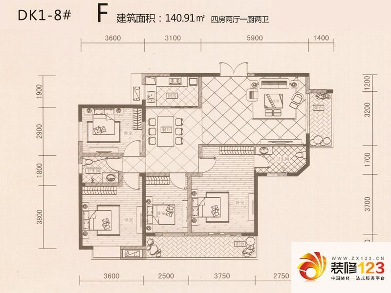 华龙太乙城户型图f户型 4室2厅2.