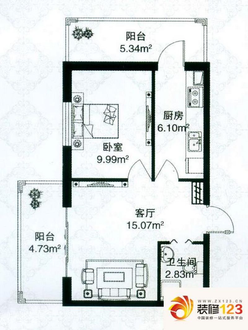 祥瑞府邸户型图二期b户型 1室1厅.