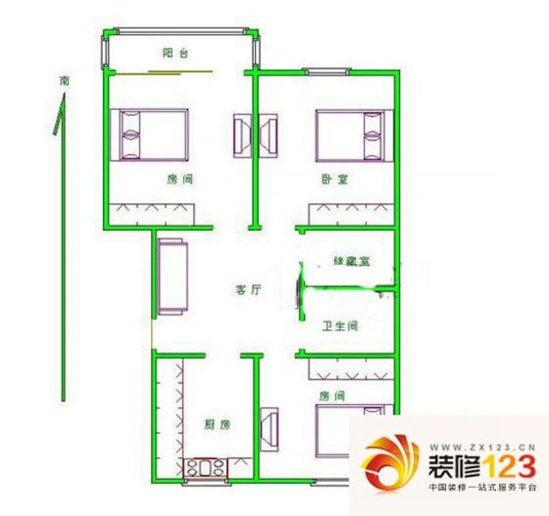 嘉绿景苑西园户型图3室 户型图 3.