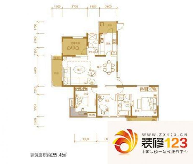 上海东韵户型图N户型 3室2厅2卫1 ...