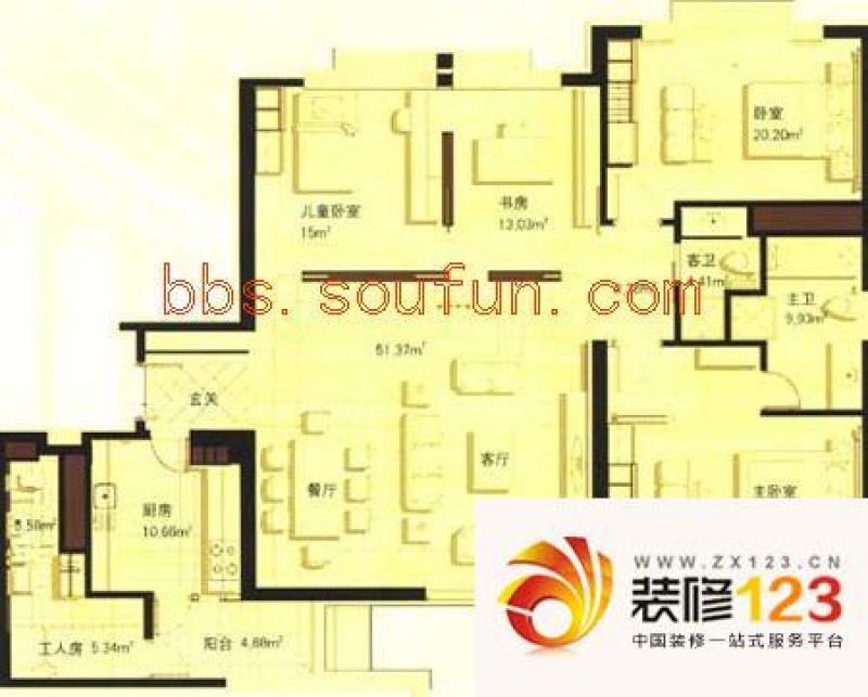 东方瑞景户型图户型图 4室2厅2卫.