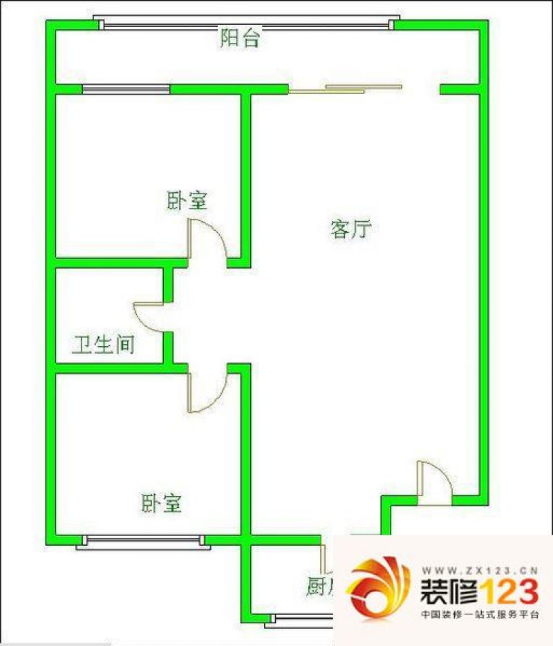 华美居户型图户型图 2室1厅1卫1.