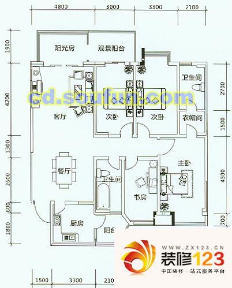 康河郦景户型图13号楼c型 4室2厅.