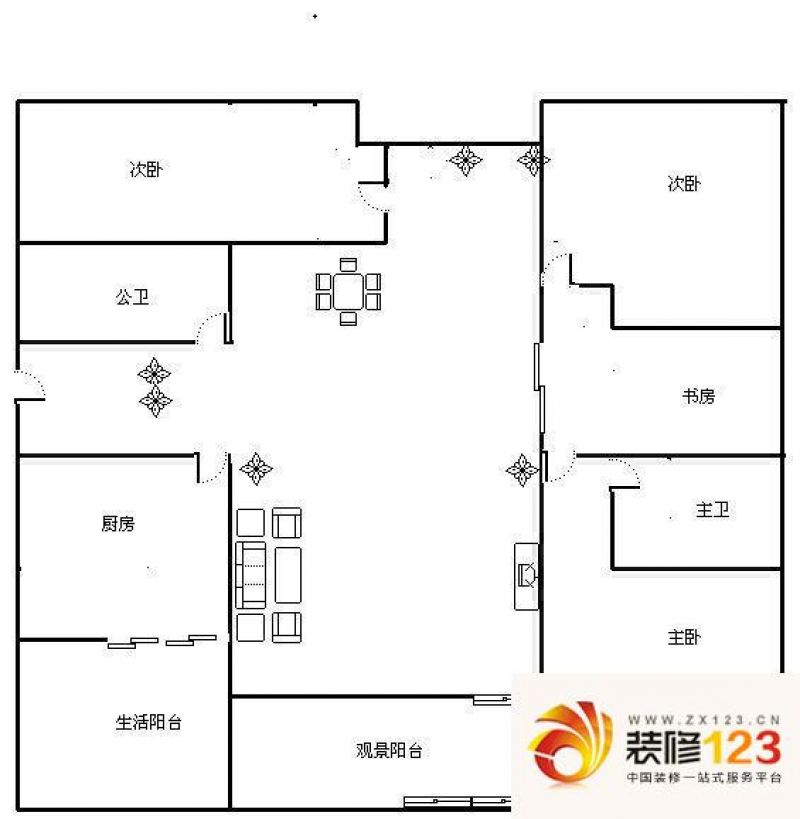 中华园四期户型图户型图 4室2厅2.